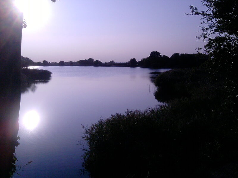 Calm Lake at Dusk — Blue, Serene, Sunset, Photograph, Sun