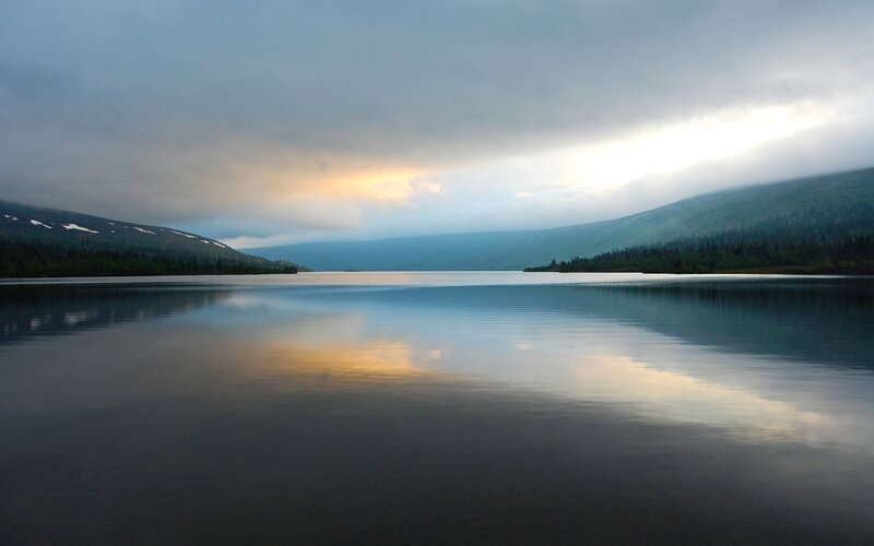 Calm Lake at Dusk — Blue, Serene