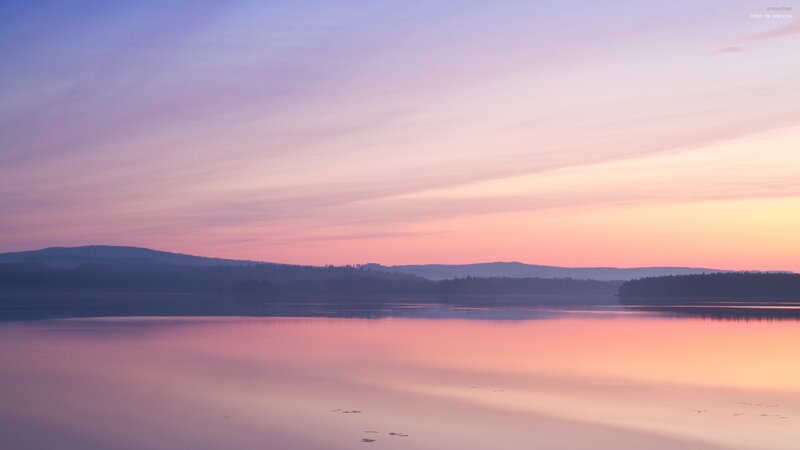 Calm Lake at Dusk — Purple, Serene, Sunset
