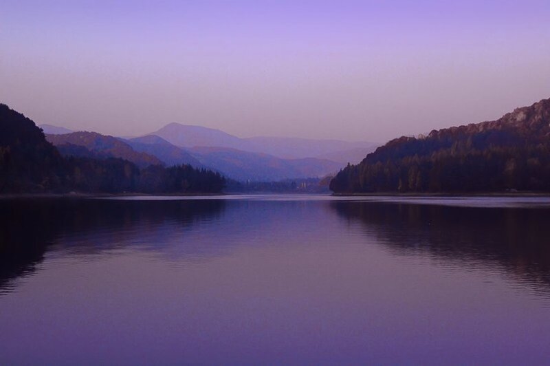 Calm Lake at Dusk — Purple, Serene