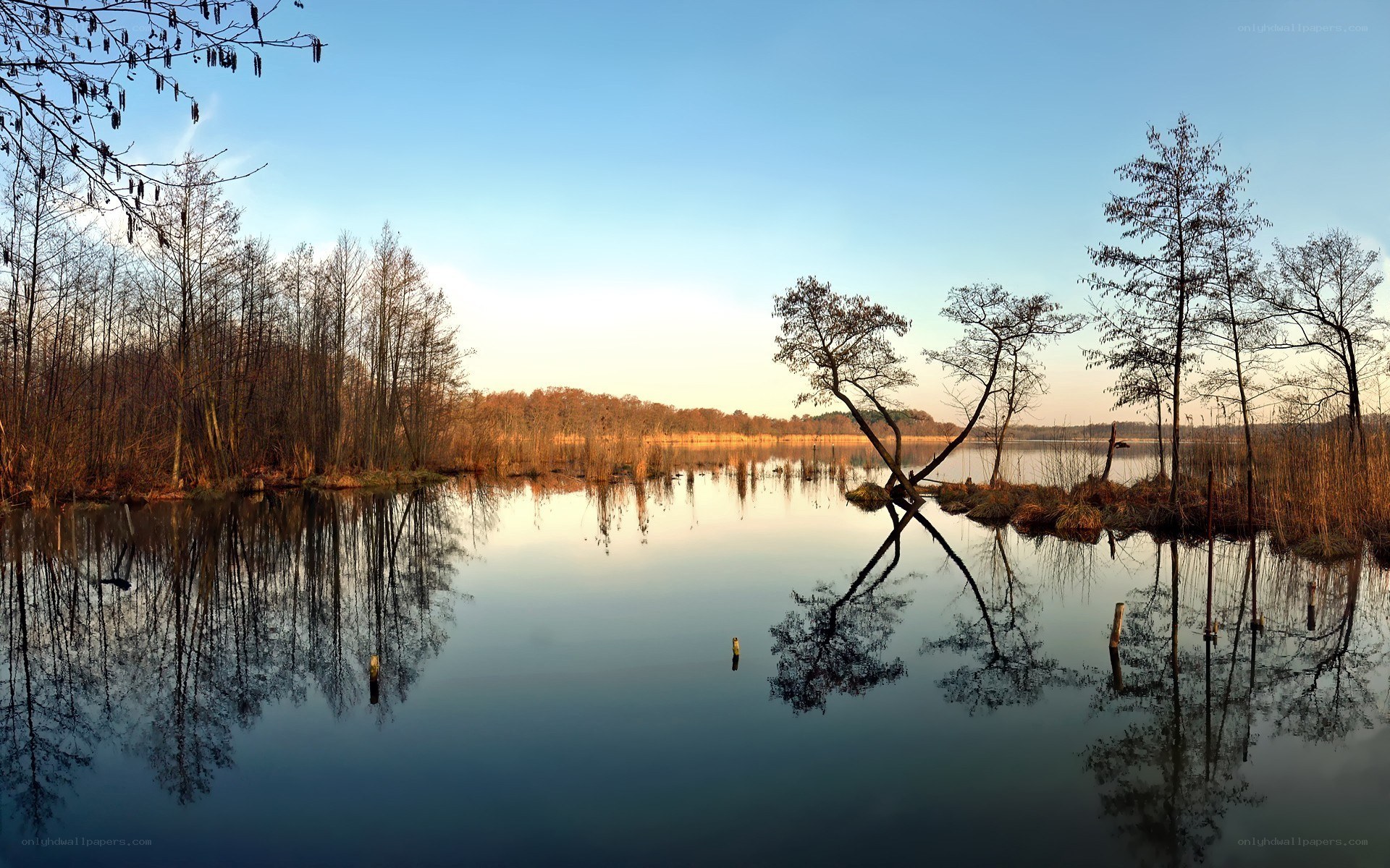 Calm lake at sunset