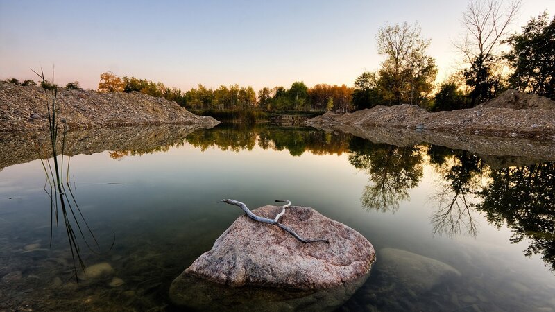 Calm lake at sunset