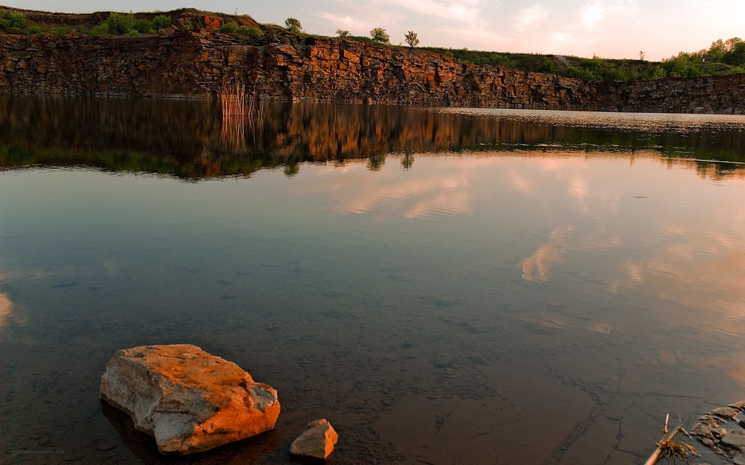 calm lake at sunset