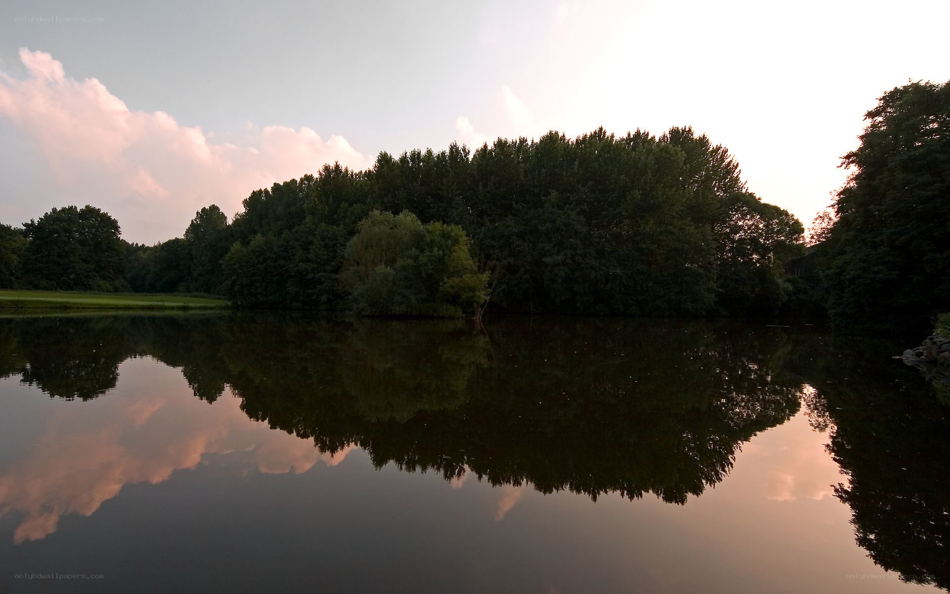 calm lake at sunset