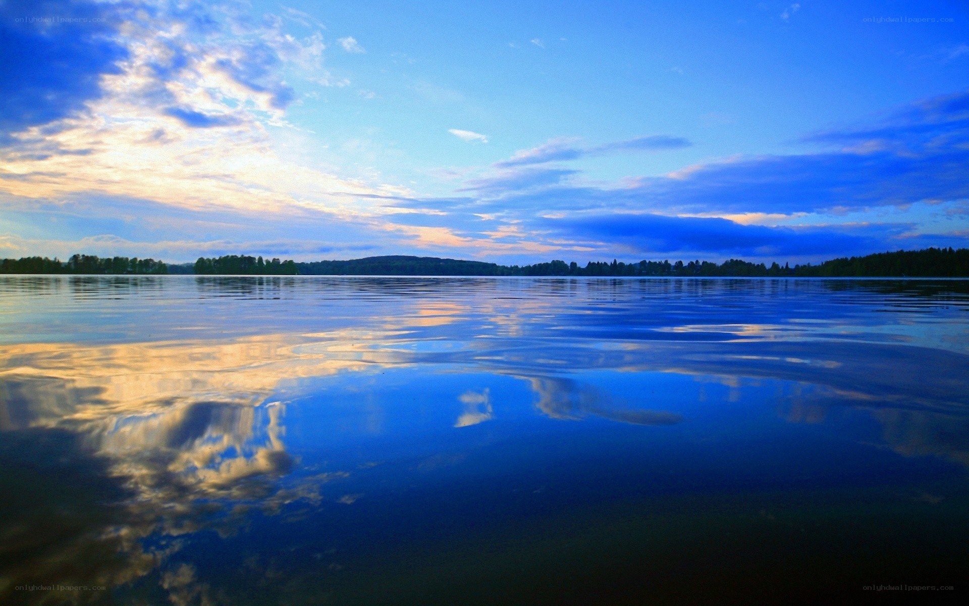 Calm lake at sunset