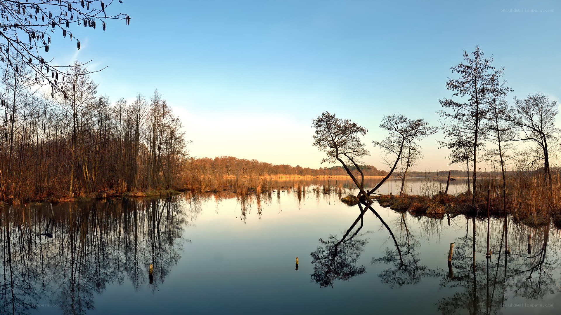 Calm lake at sunset