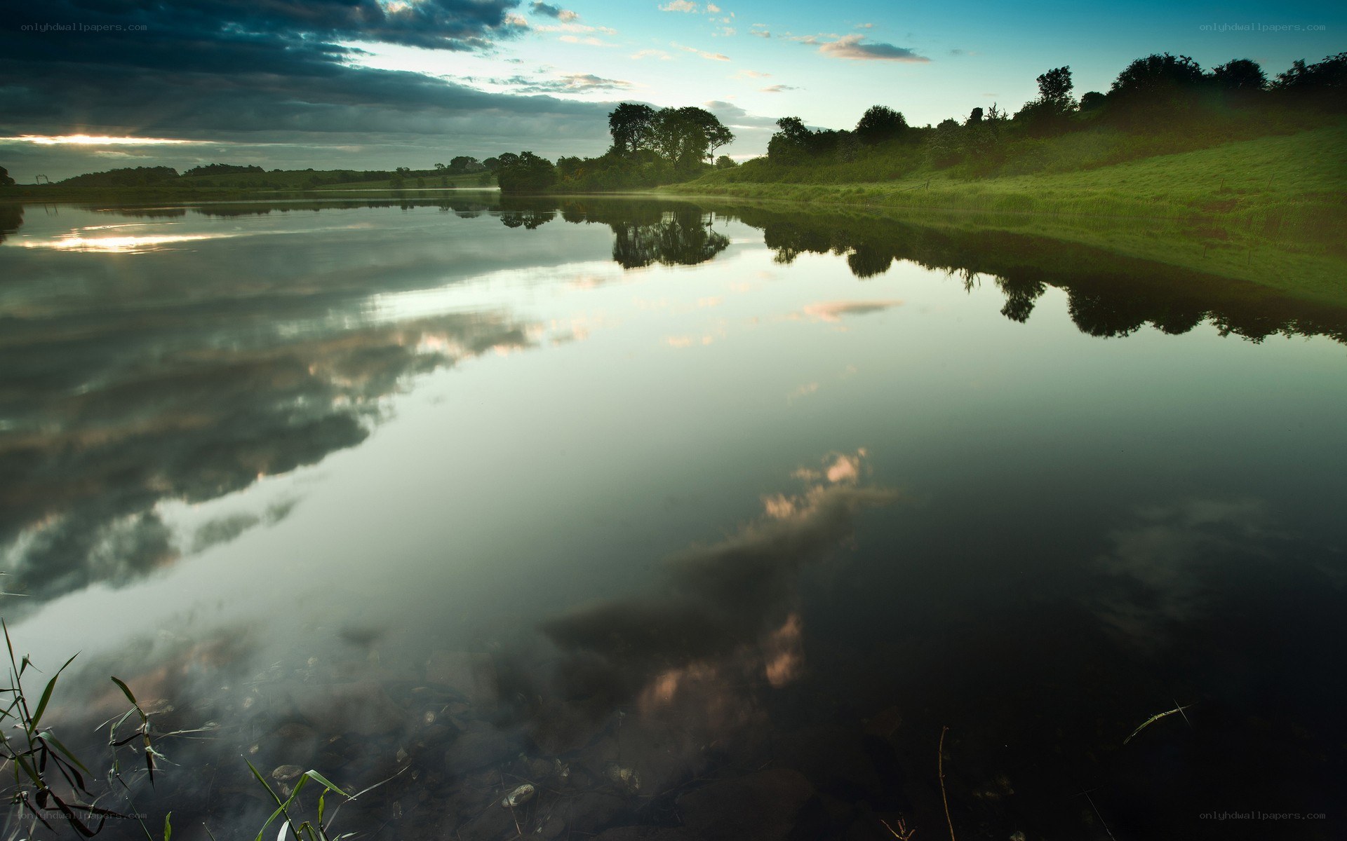 Calm lake at sunset