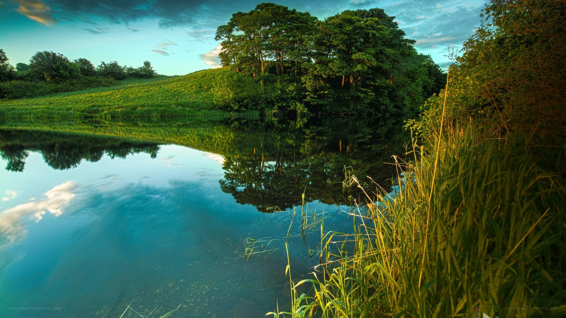 Calm lake at sunset