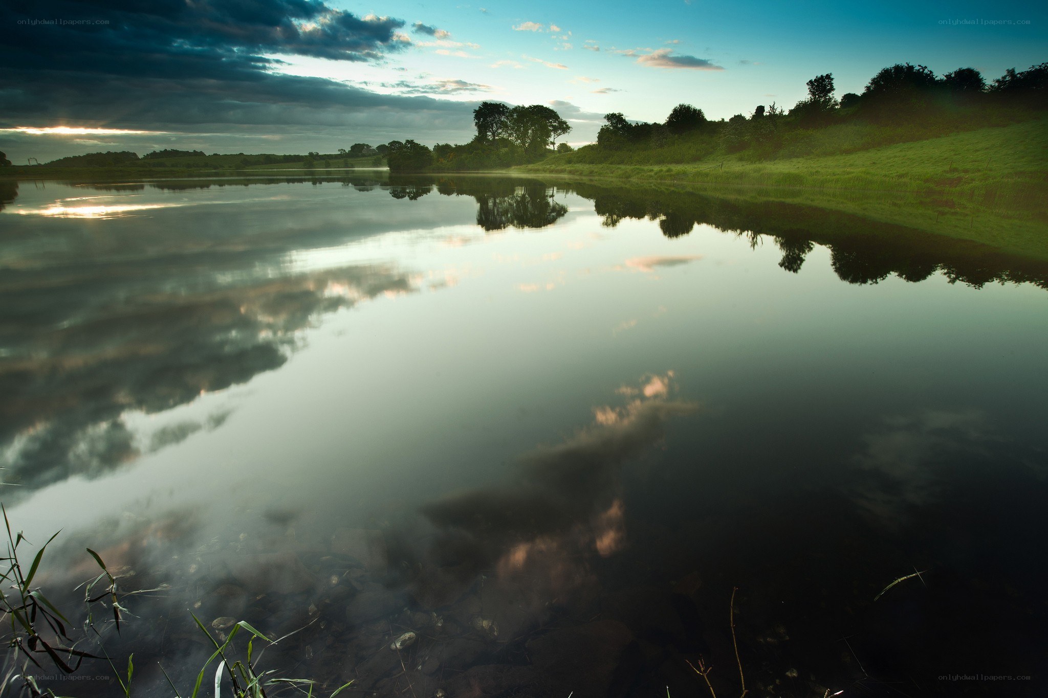 Calm lake at sunset
