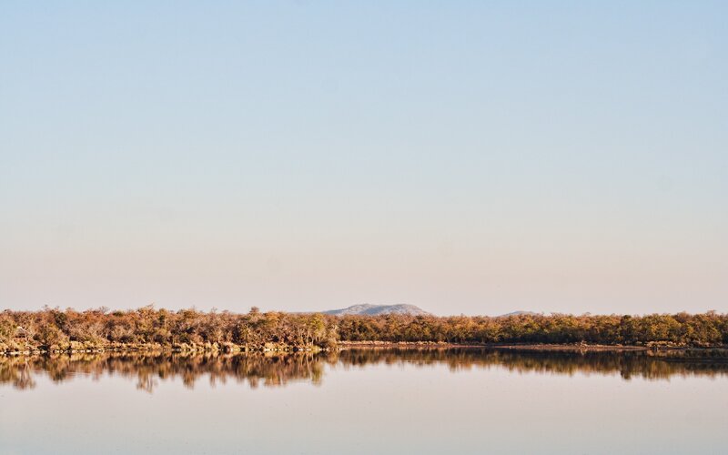 calm lake at sunset