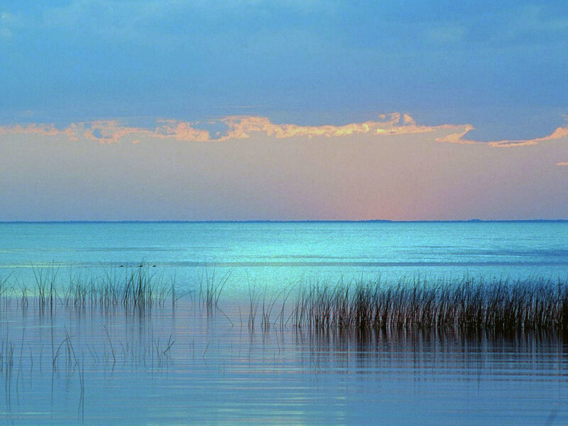 calm lake at sunset