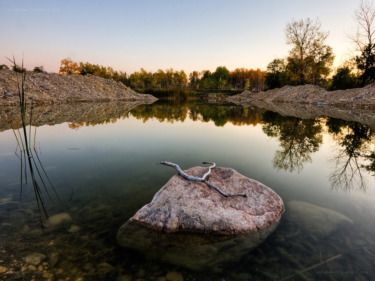 Calm lake at sunset