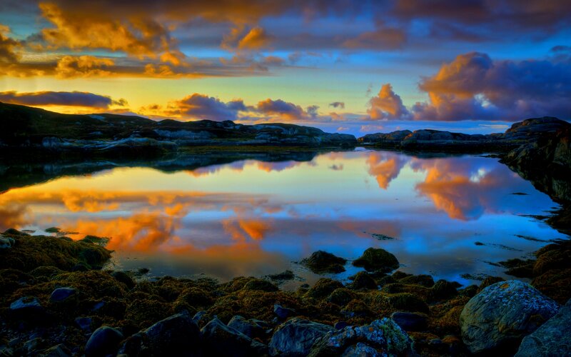 Calm Lake at Sunset — Blue, Dramatic