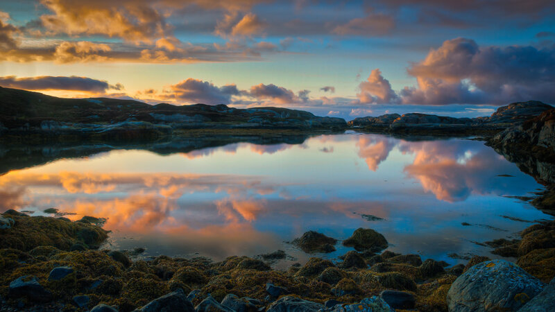 Calm Lake at Sunset — Blue, Serene, Photograph