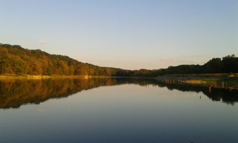 Calm Lake at Sunset — Blue, Serene, Photograph, Trees