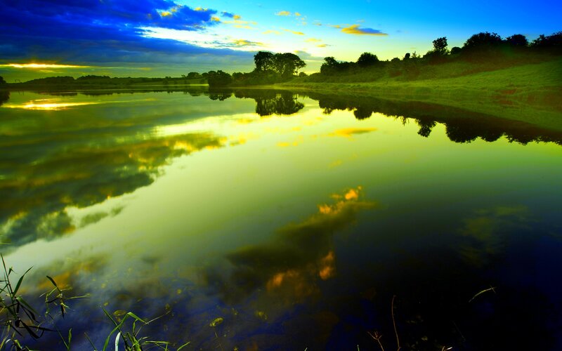 Calm Lake at Sunset — Blue, Serene