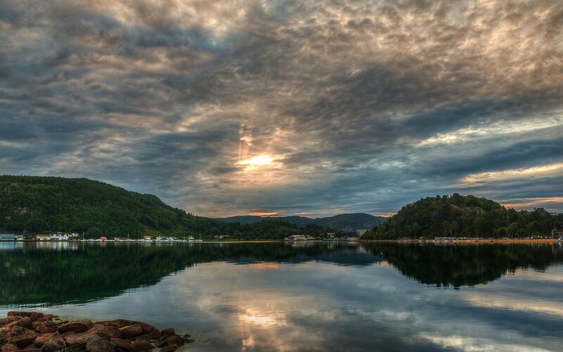 Calm Lake at Sunset — Gray, Dramatic, Photograph
