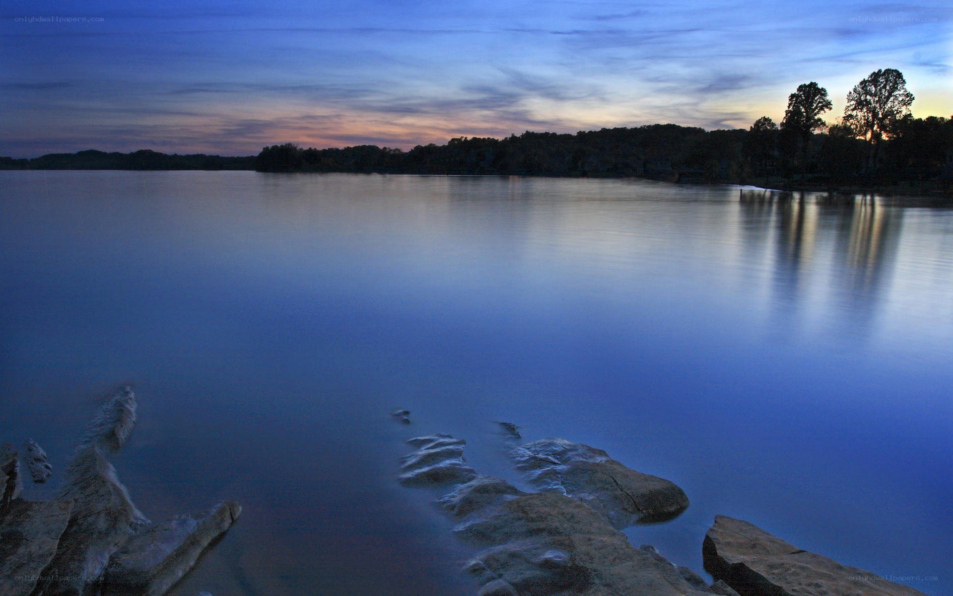 Calm lake at twilight