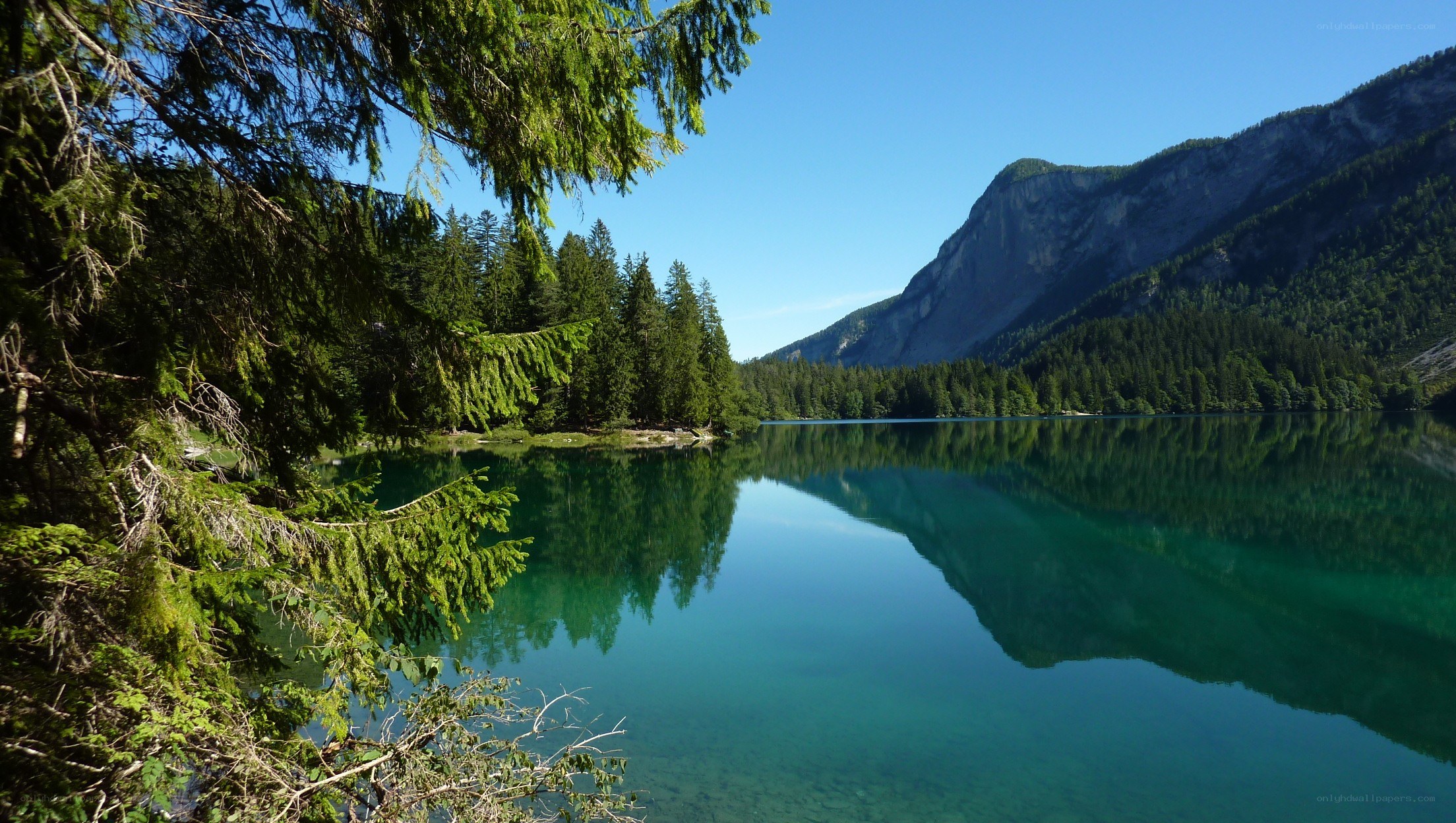 Calm lake in mountain valley