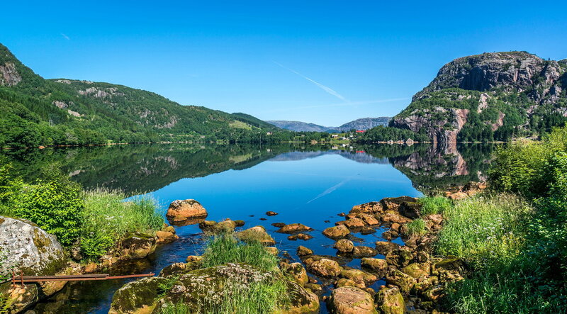 Calm Lake in Mountain Valley — Blue