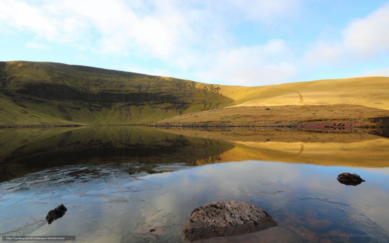 calm lake in mountain valley