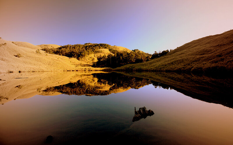 Calm Lake Reflecting Hills — Gold