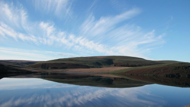 Calm Lake Reflecting Sky — Blue, Serene