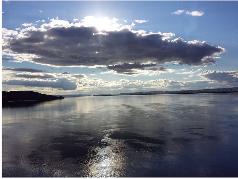 Calm Lake under Cloudy Sky — Blue