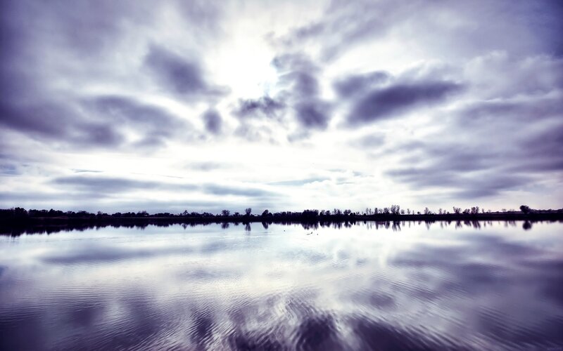 Calm Lake under Cloudy Sky — Purple, Dramatic