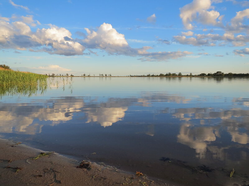 Calm Lake with Clouds — Blue, Serene, Sunset
