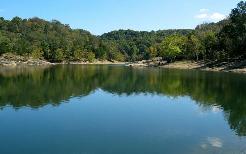 Calm Lake with Forest — Blue, Serene, Afternoon, Photograph, Trees, Shoreline