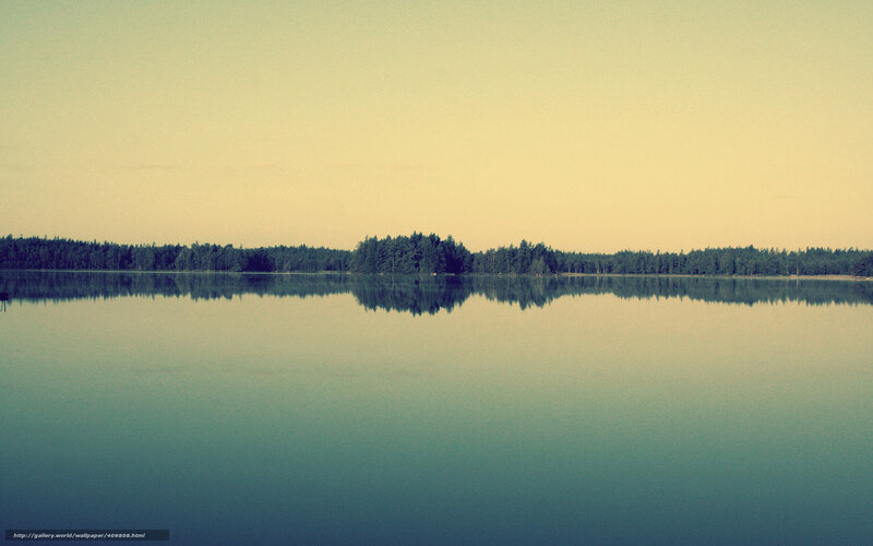 Calm Lake with Forest — Blue, Serene, Sunset
