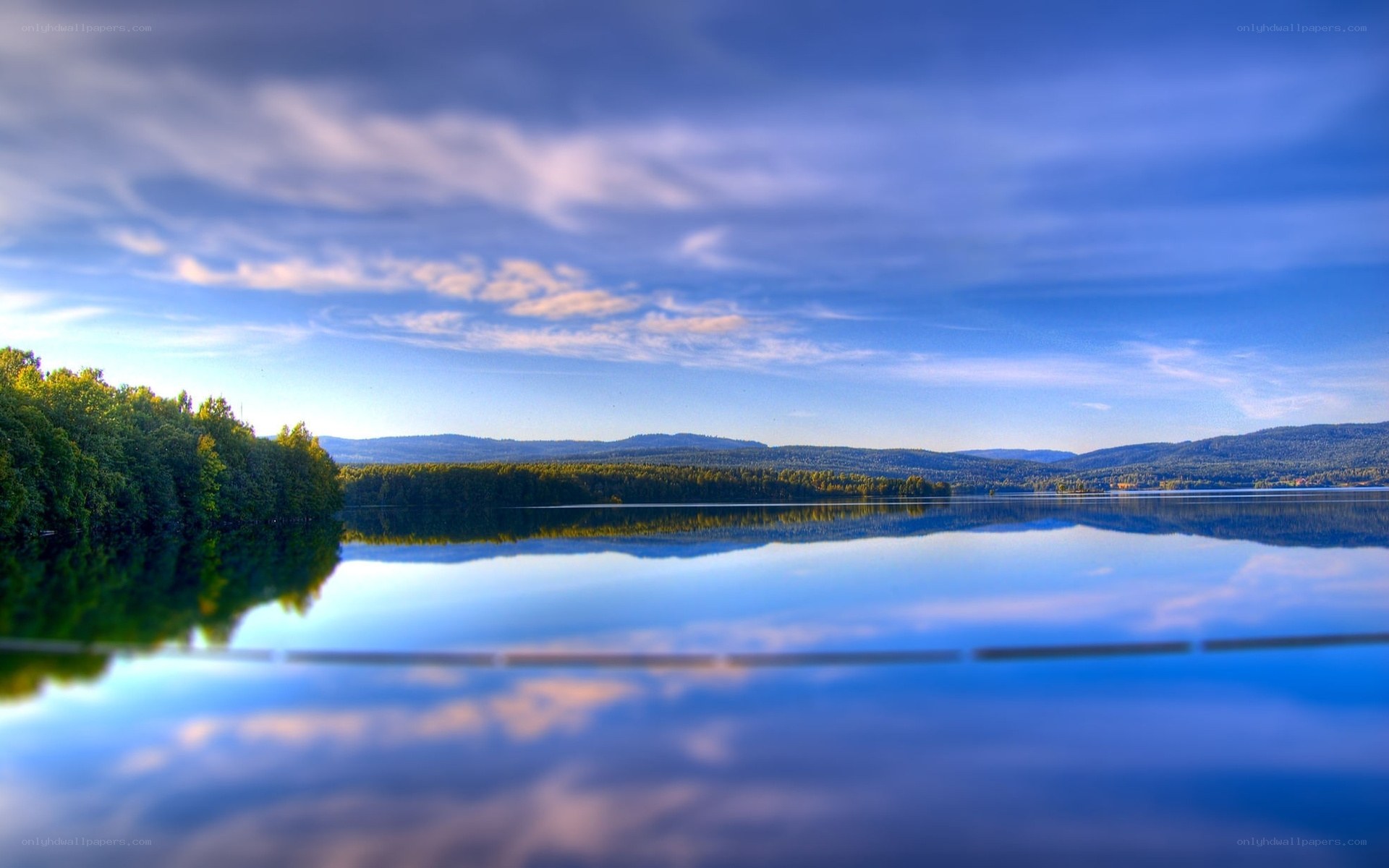 Calm lake with forest reflection