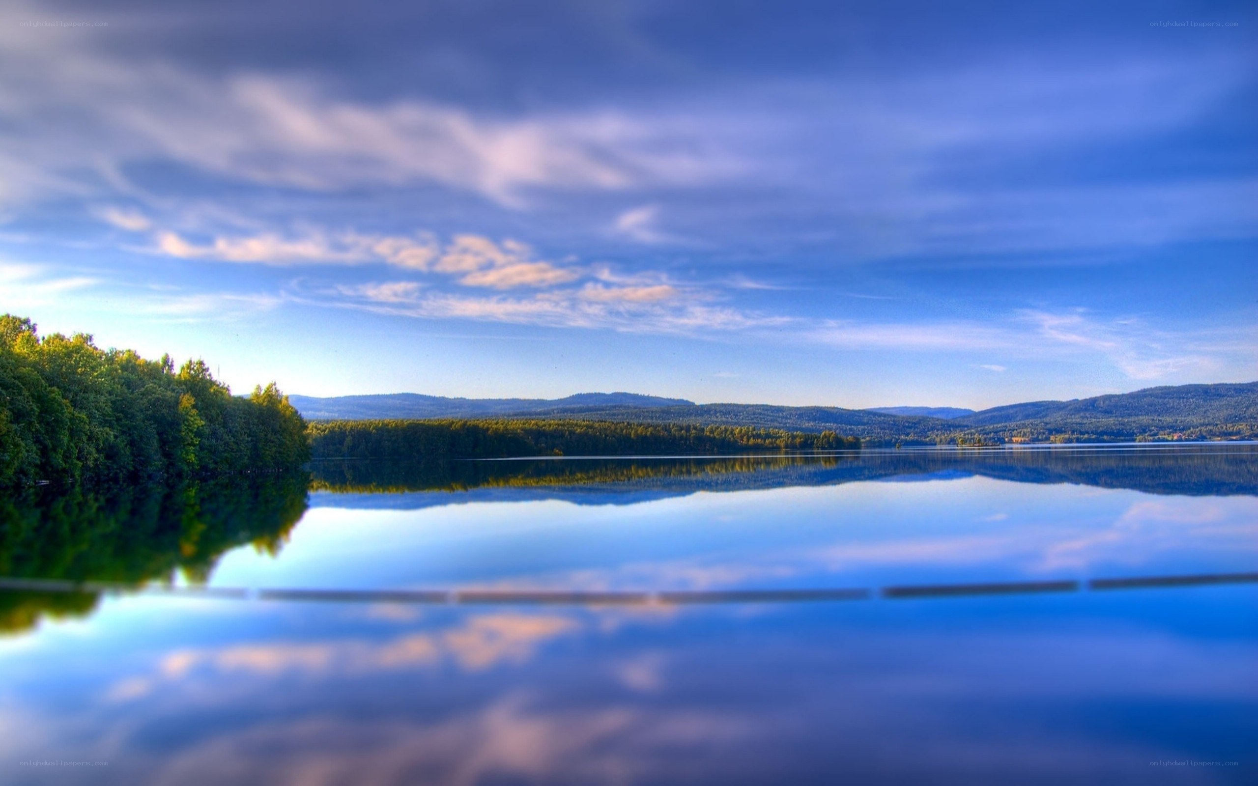 Calm lake with forest reflection