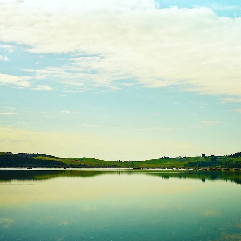 Calm Lake with Hills — Blue