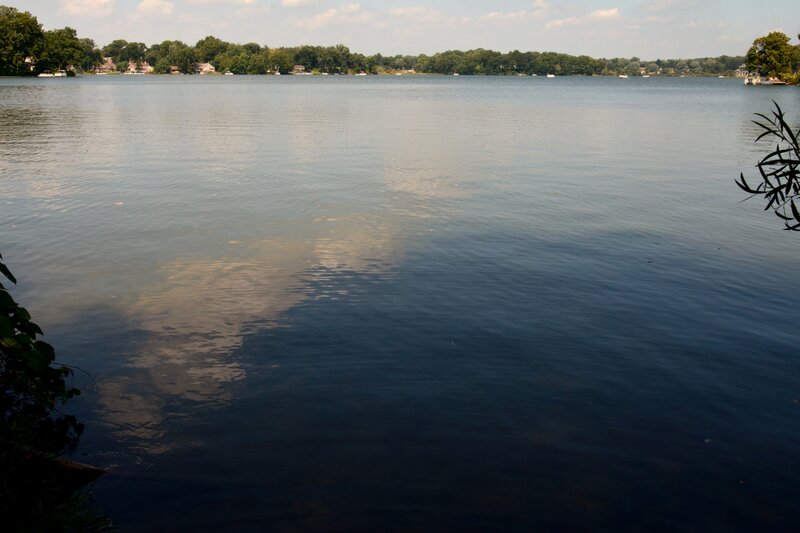 Calm Lake with Houses — Blue