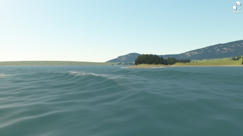 calm lake with island