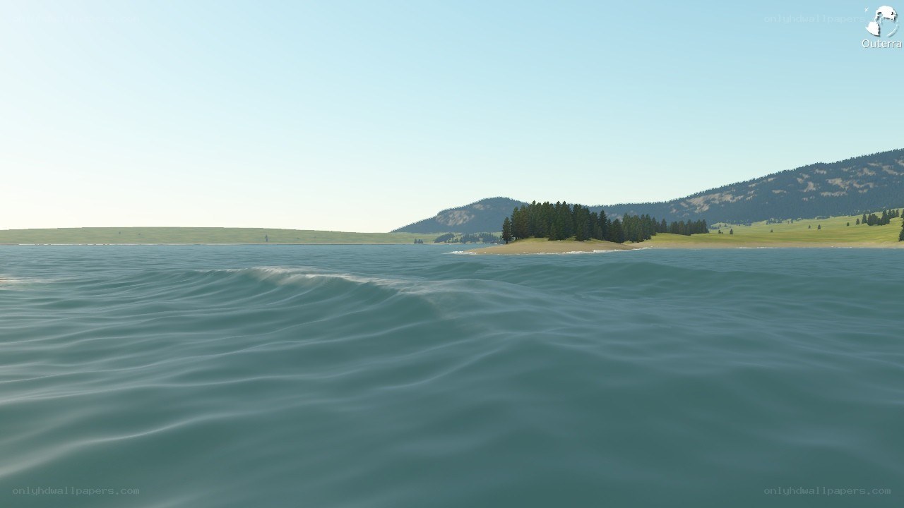 calm lake with island