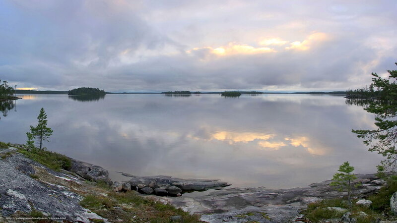 Calm Lake with Islands — Gray