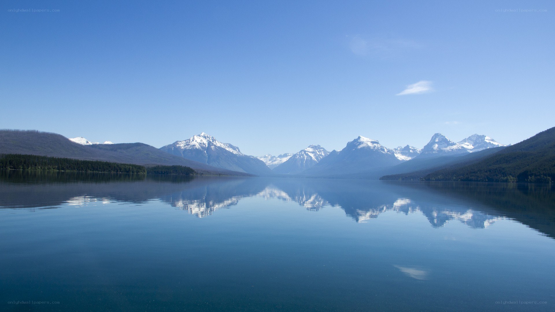 calm lake with mountain reflection