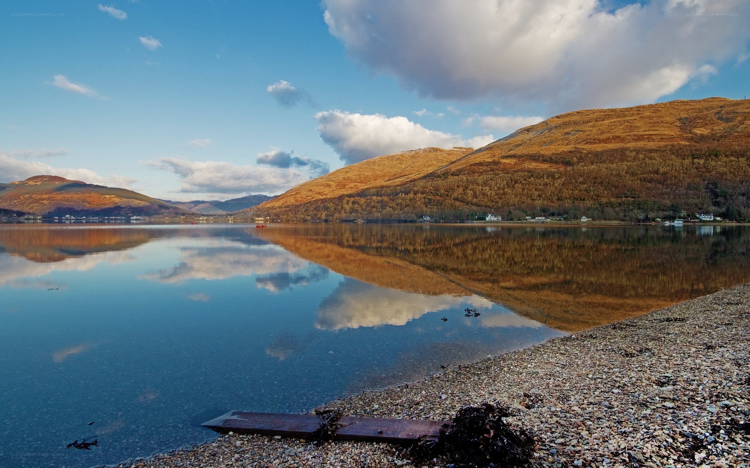 calm lake with mountain reflection