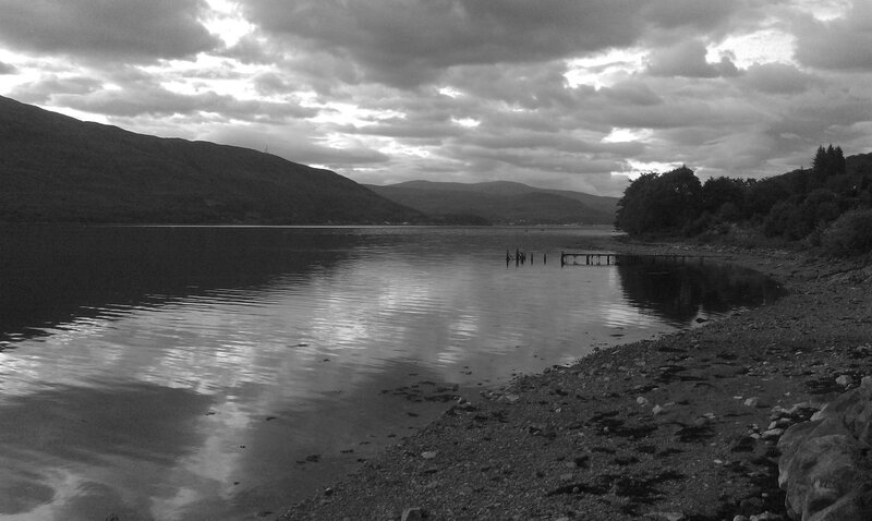 Calm Lake with Mountains — Black