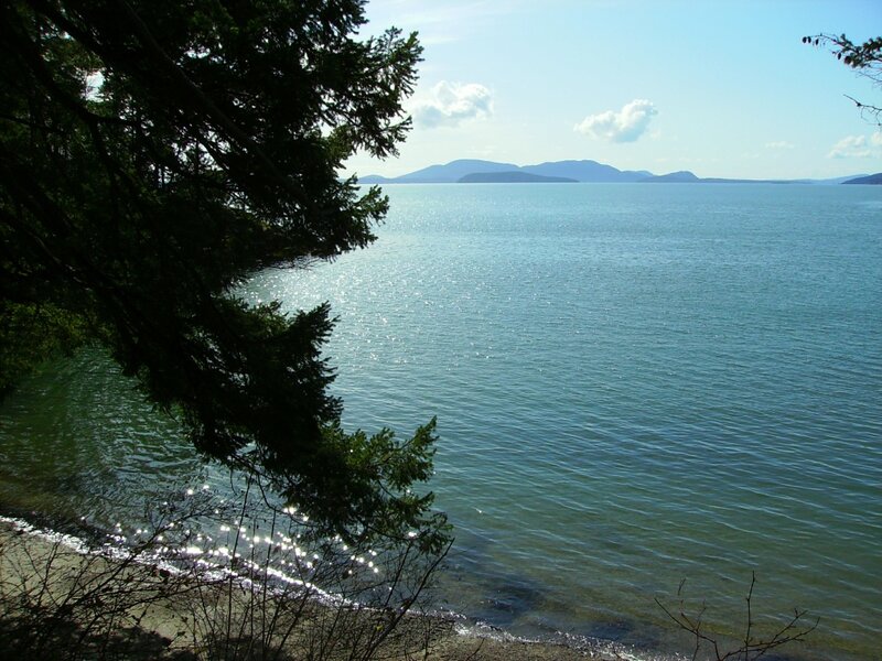 Calm Lake with Mountains — Blue, Serene, Afternoon, Photograph, Trees, Shore