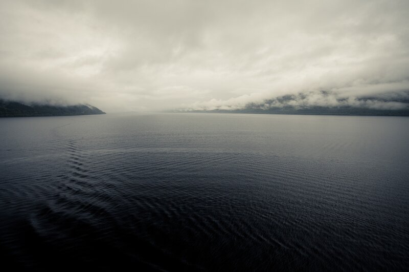 Calm Lake with Mountains — Gray