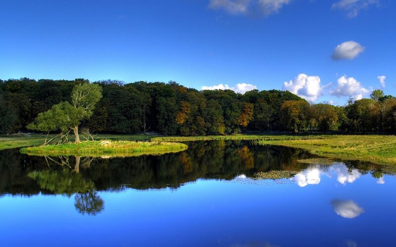 Calm Lake with Reflection — Blue, Serene