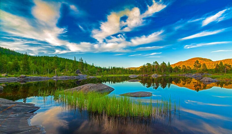 Calm Lake with Reflections — Blue