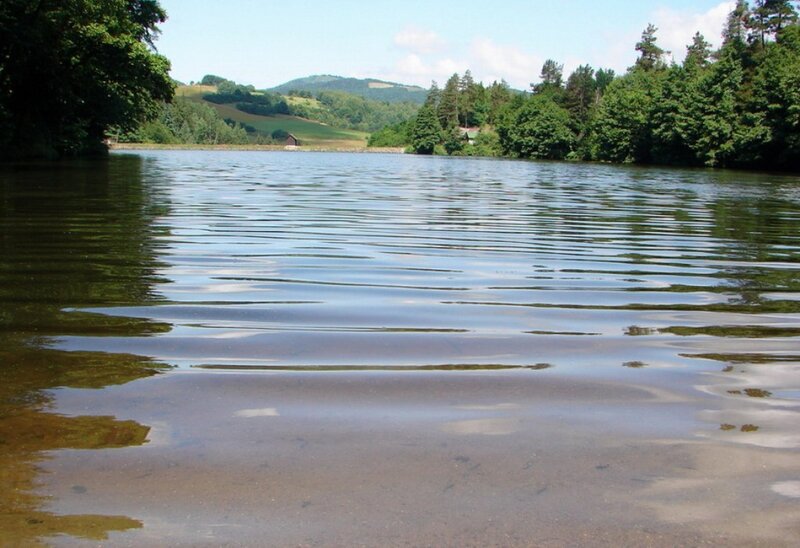 Calm Lake with Trees — Green, Serene, Afternoon, Photograph, Hills