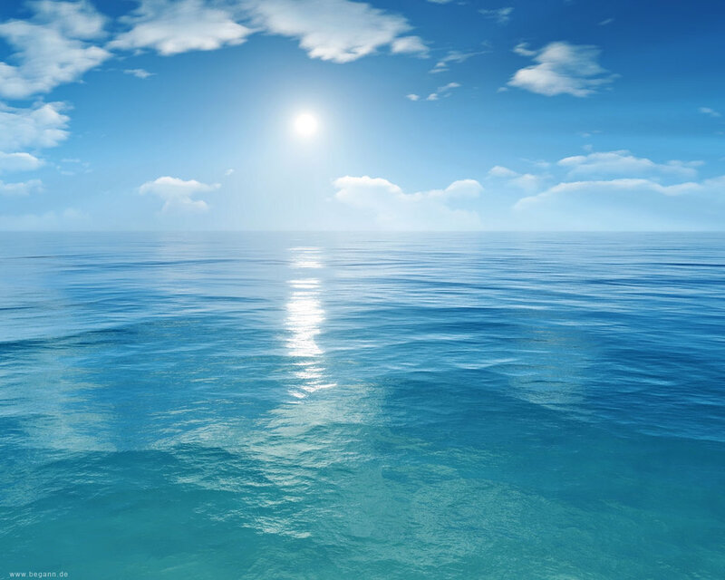 Calm Ocean under Sun — Blue, Serene, Afternoon, Photograph, Clouds, Reflection, White