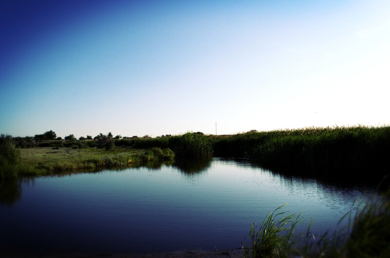 Calm river at dusk
