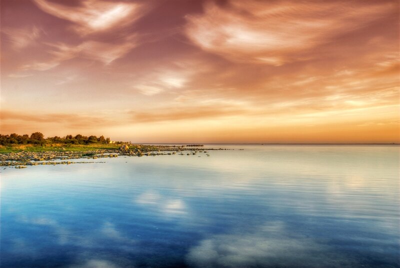 Calm Sea at Sunset — Blue, Serene